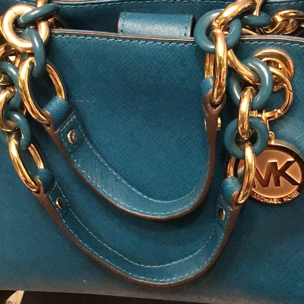 Michael Kors Blue and Gold Satchel!! Very classy!! Get it!!reasonable!! - Picture 3 of 10